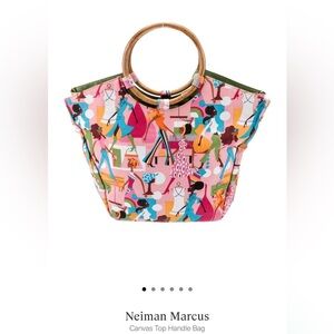BLM Nieman Marcus canvas purse/tote bag , round bamboo handles